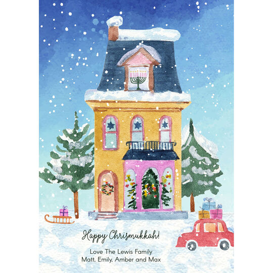 Snowy Chrismukkah House Flat Holiday Cards